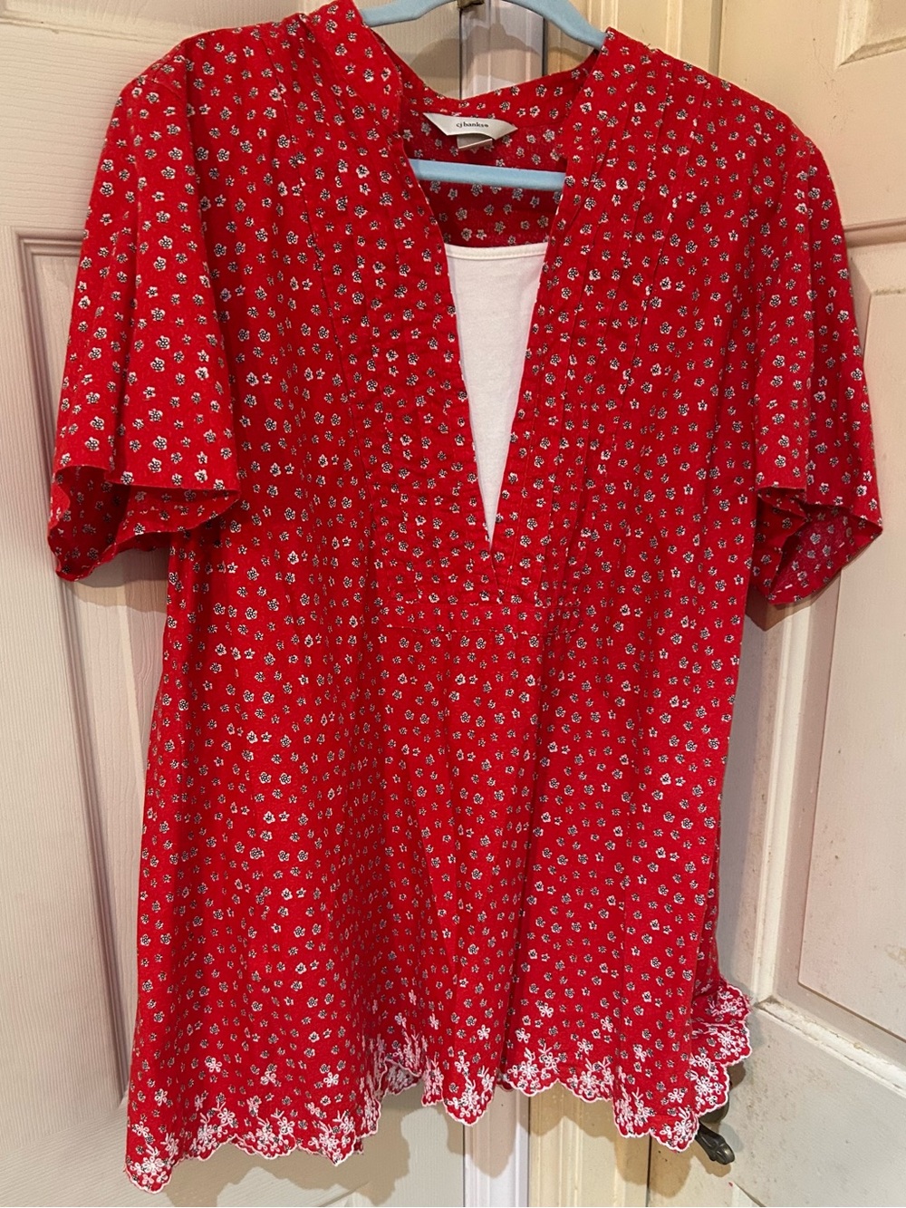 CJ Banks Red Floral Split-Neck Tunic